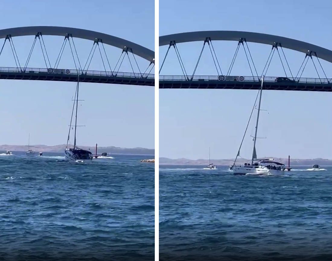 VIDEO Česi na silu pokušali jedrilicom proći ispod mosta koji spaja Ugljan i Pašman