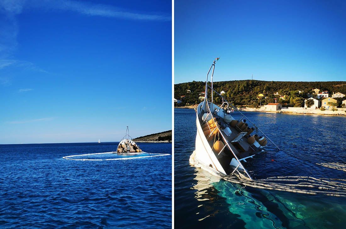 FOTO/VIDEO Djelatnici ŽLU Mali Lošinj došli do potonule jahte kod Unija i spriječili ekološku katastrofu!