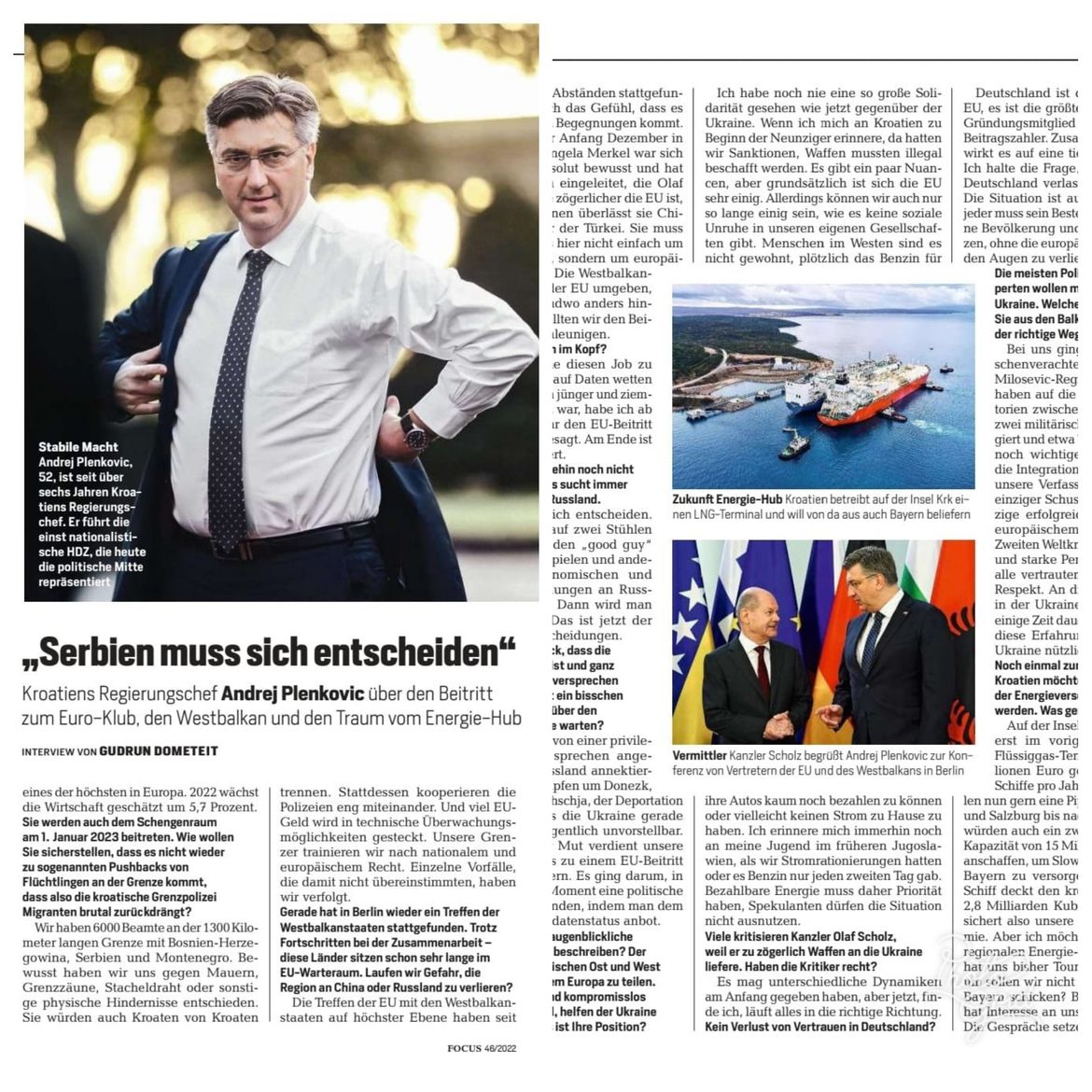 Plenković za Focus: Širimo kapacitete LNG-a, Hrvatska može postati energetsko regionalno čvorište