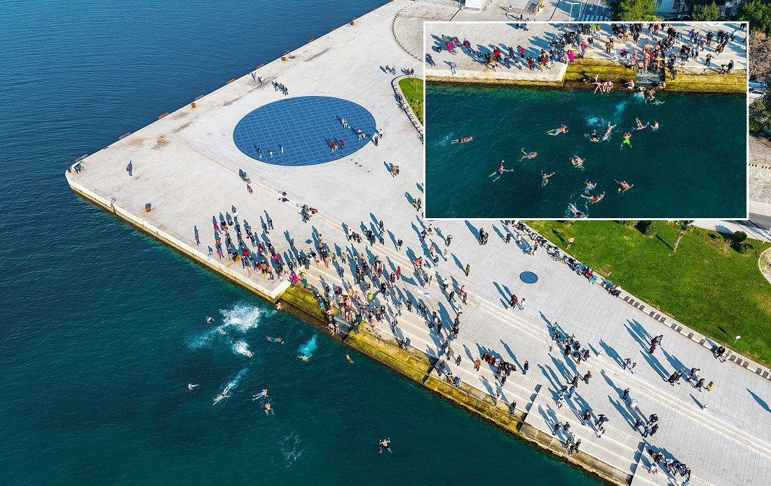 FOTO Nikad ljepše vrijeme za novogodišnje kupanje na Morskim orguljama