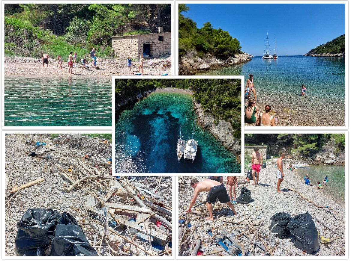 FOTO Posade dvaju brodova sreli se na pučini, pa odlučili počistiti uvalu na Visu!
