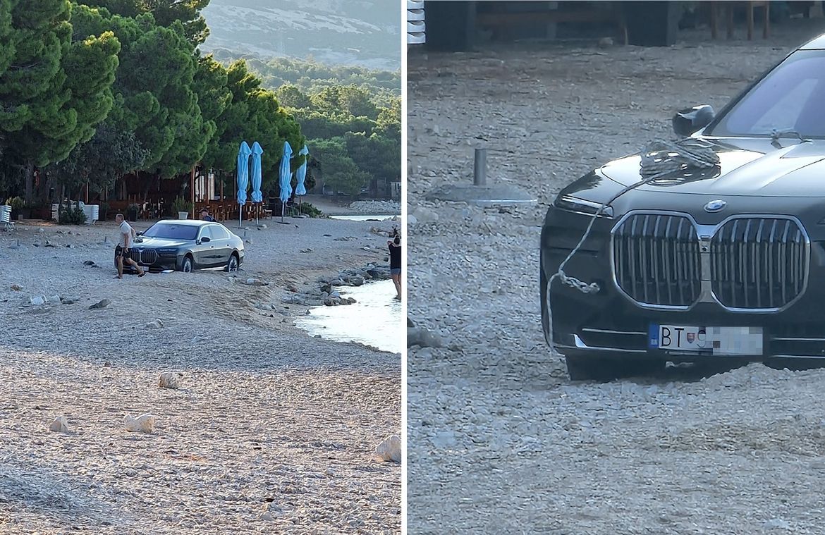 Slovak s BMW-om zapeo u šljunku plaže na Pagu