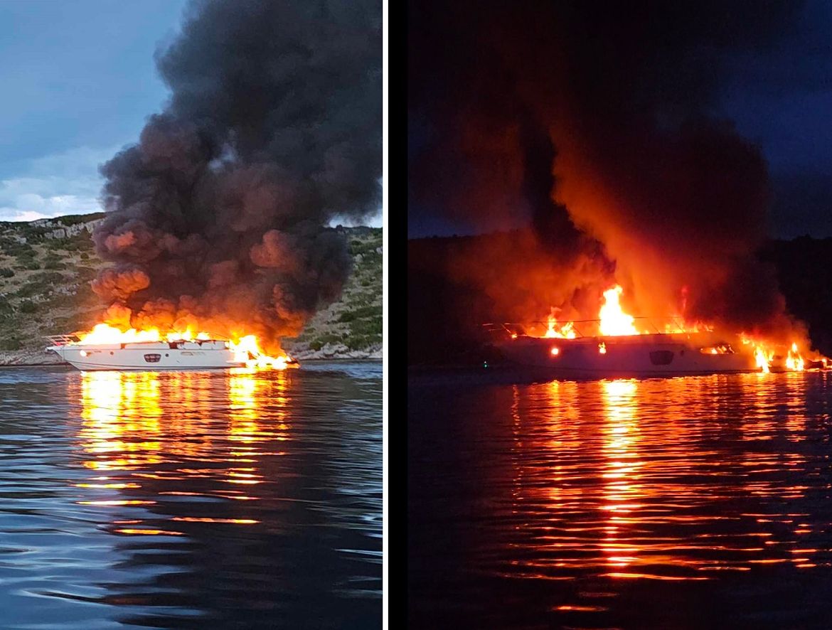 VIDEO Jahta na otoku Žutu u potpunosti izgorjela i potonula: "Momci iz restorana je izvukli iz uvale"