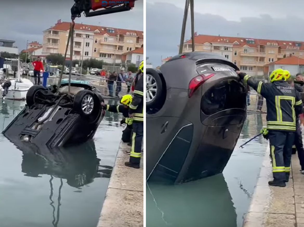 VIDEO Mađar u Trogiru zaboravio povući ručnu, pa mu je Mazda 3 povuklo more