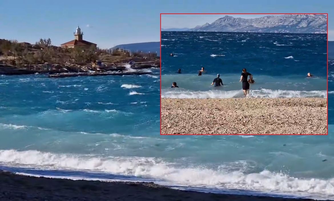 VIDEO Najhrabriji u Makarskoj kupaju se unatoč olujnoj buri