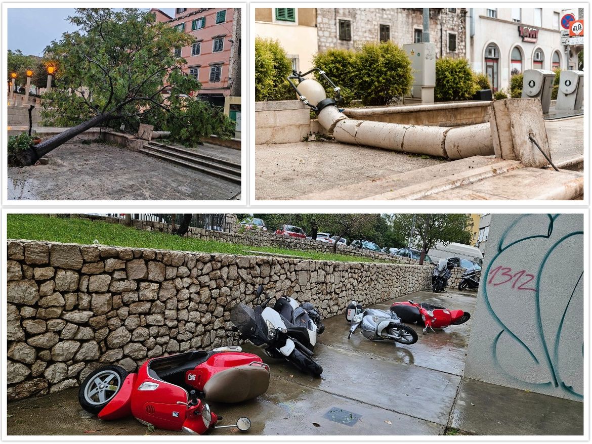 Olujno jugo pobacalo motocikle, počupalo stabla, srušilo čak betonske stupove u Šibeniku!