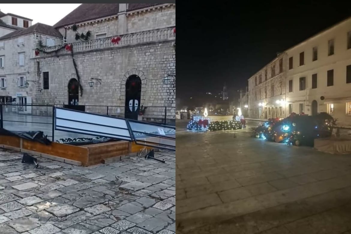 Bura u Hvaru "razmontirala" Božić - nastradali i bor i klizalište