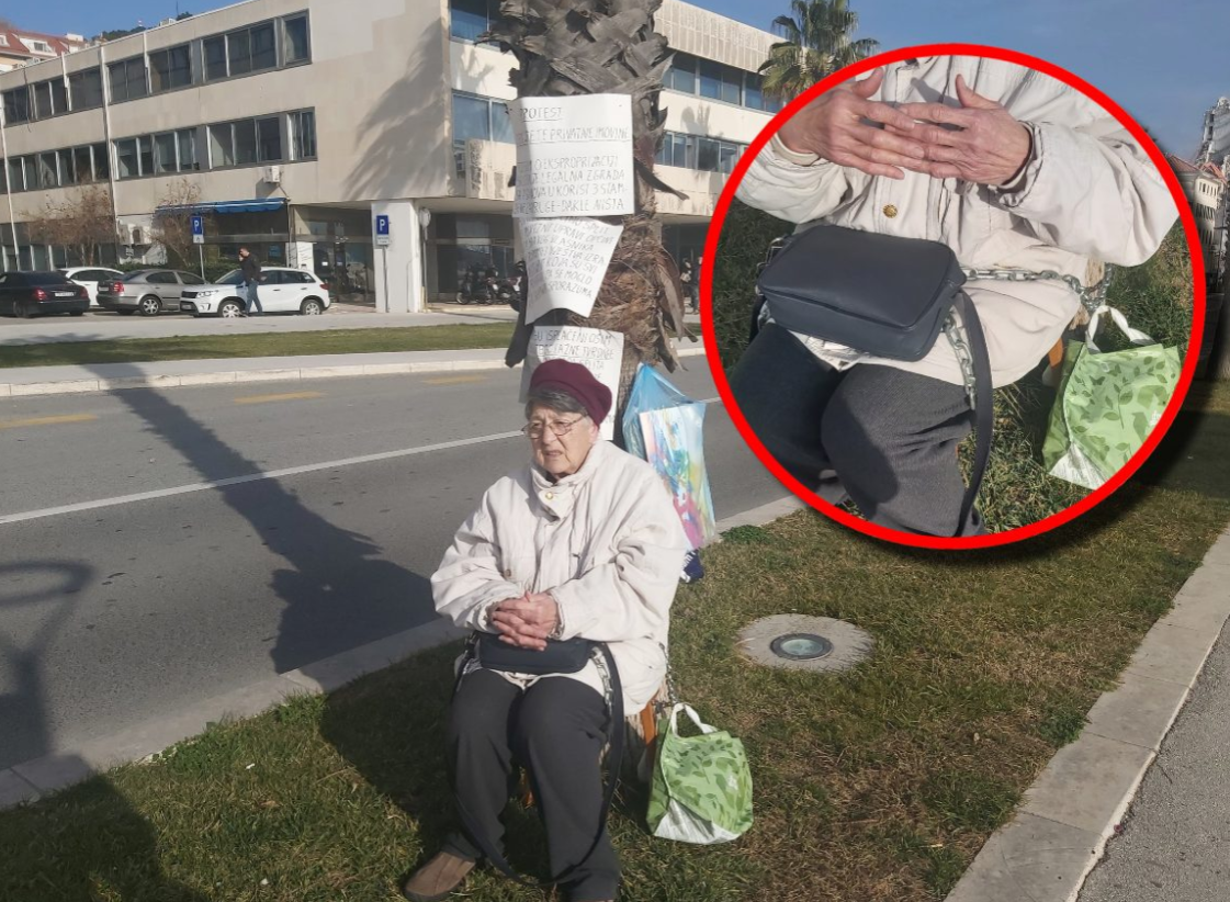 STRAŠNO Lancima se vezala za palmu pred splitskom Gradskom upravom:"Ostajem ovdje do smrti pa neka me bace u more!"