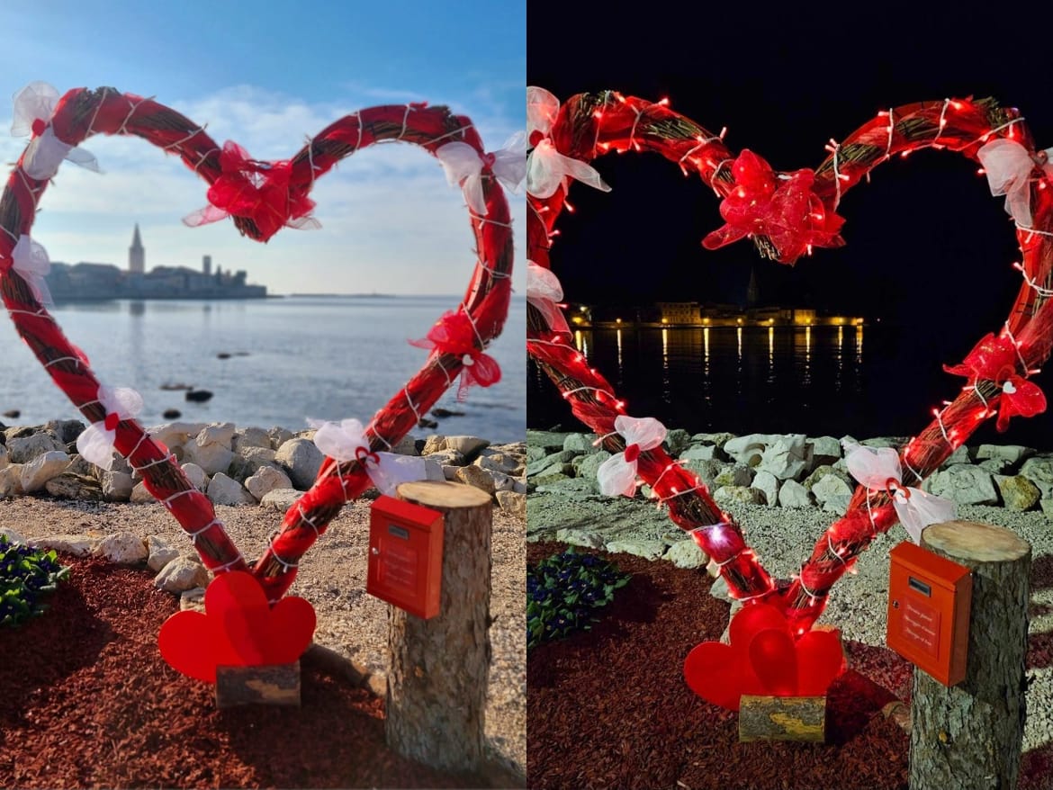 FOTO Stiže Valentinovo pa su popularna srca na porečkoj šetnici poprimila novo romantično ruho