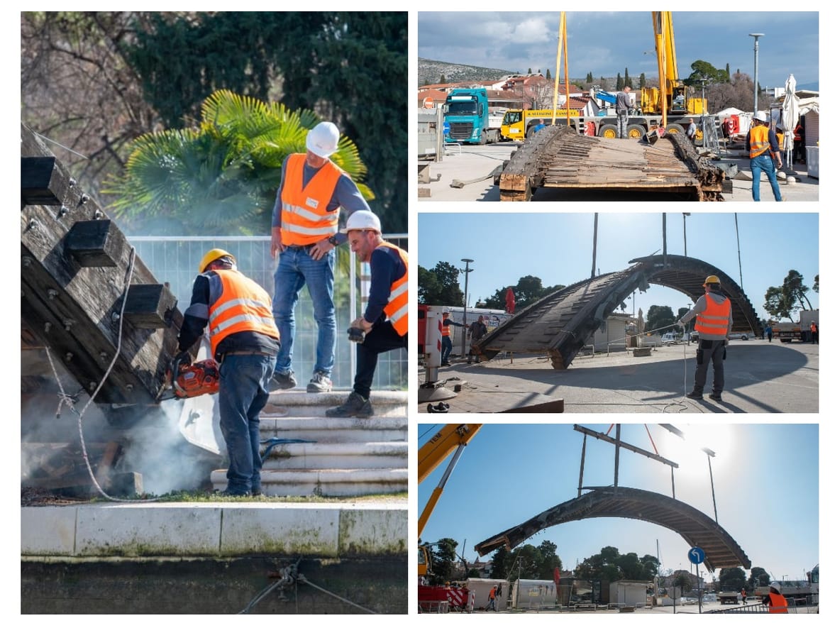 FOTO/VIDEO Uklonjen drveni most u trogirskoj Foši