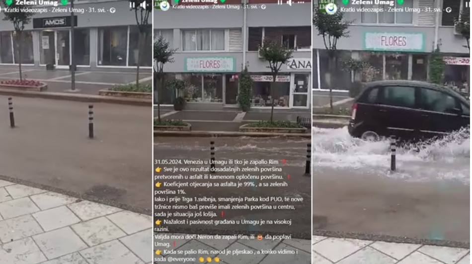 NEVRIJEME U ISTRI Poplave u Umagu - ulica izgleda kao rijeka! Zeleni Umag: "Ovo je zbog pretjeranog asfaltiranja!"
