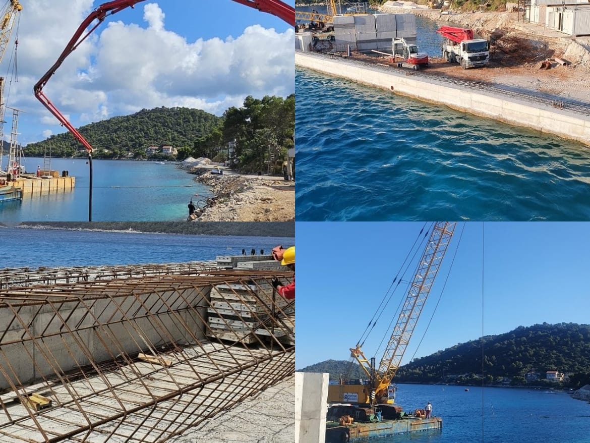 FOTO Na gradilištu luke Ubli radi se na izradi armaturnih koševa za AB ispunu obalnog zida