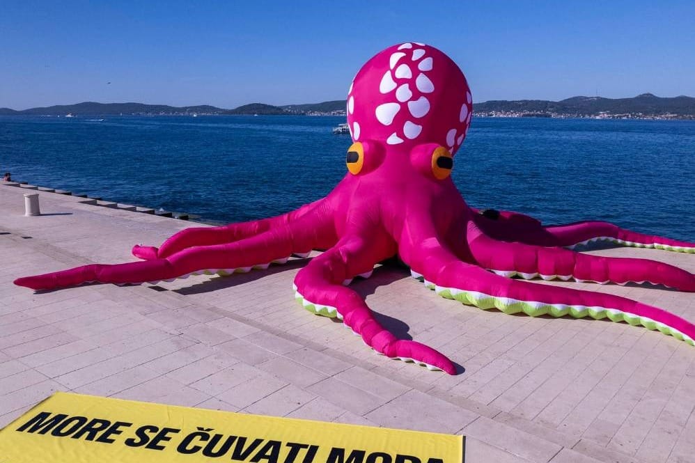 ZAŠTITA MORA Greenpeace na zadarskim "orguljama" postavio divovske hobotnice!
