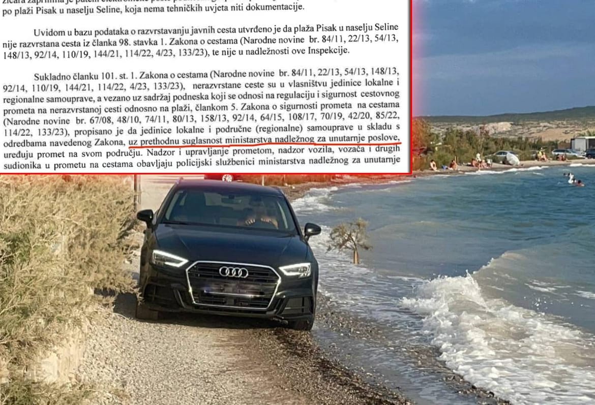 Inspekcija Ministarstva potvrdila: "Prometno rješenje na plaži Pisak u Selinama nije bilo moguće donijeti bez prethodne suglasnosti MUP-a!"