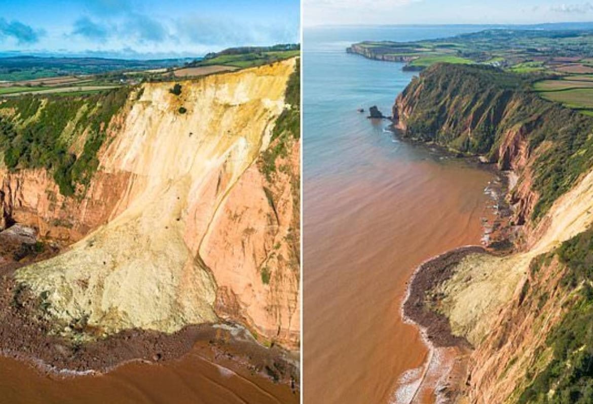 Ogroman odron na engleskoj plaži, kuća stoji na rubu 122 metarske litice