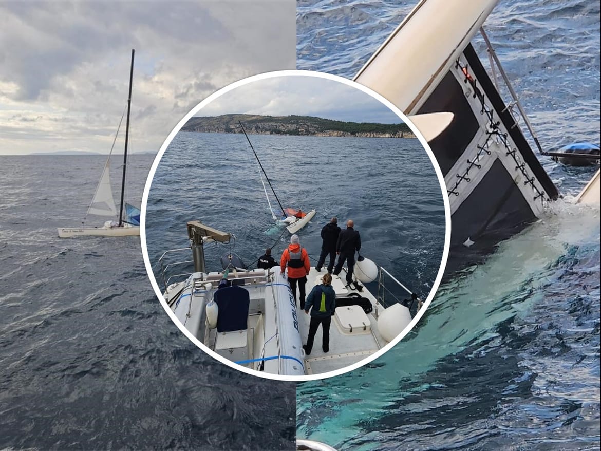 SPAŠAVANJE U ŠOLTANSKOM KANALU Policajac plivao do brodolomaca s tonuće jedrilice