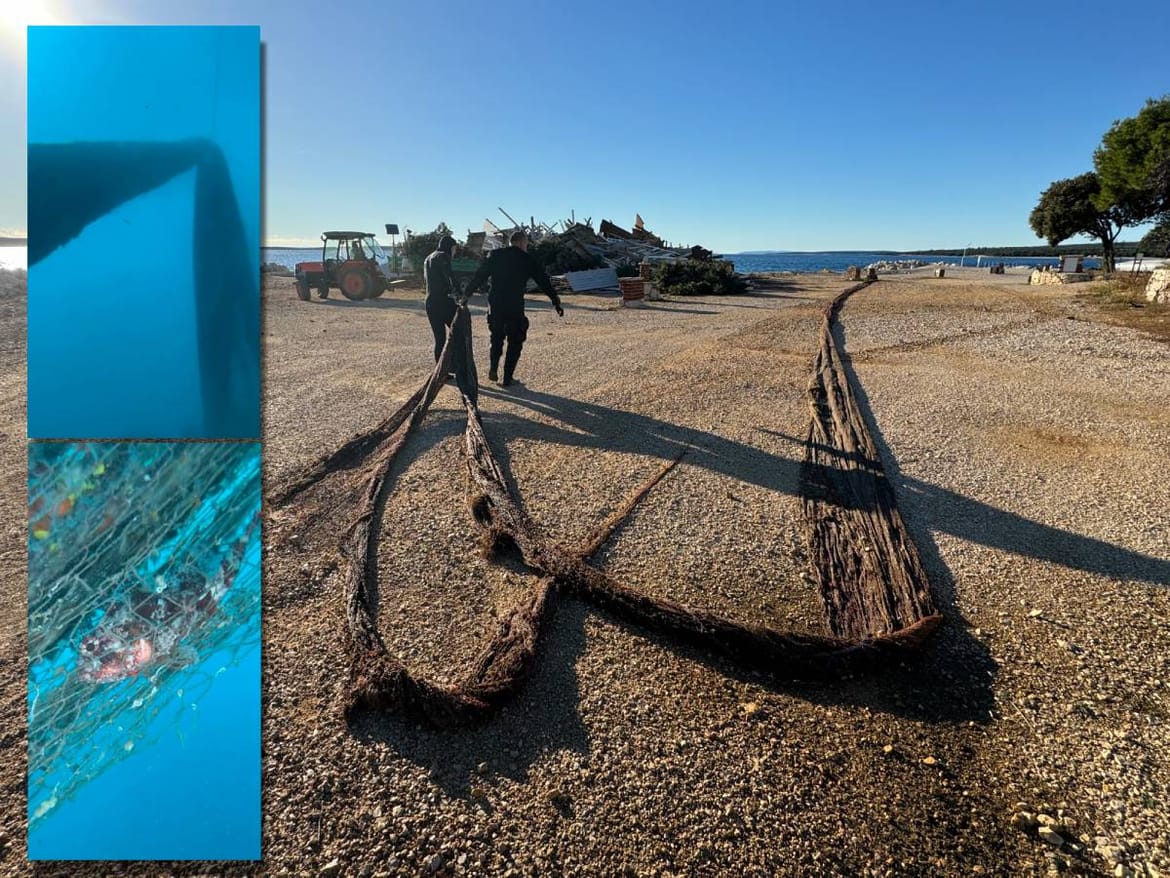 VIDEO Ronioci s arheološkog nalazišta kod Paga podigli ogromnu zaostalu ribarsku mrežu!