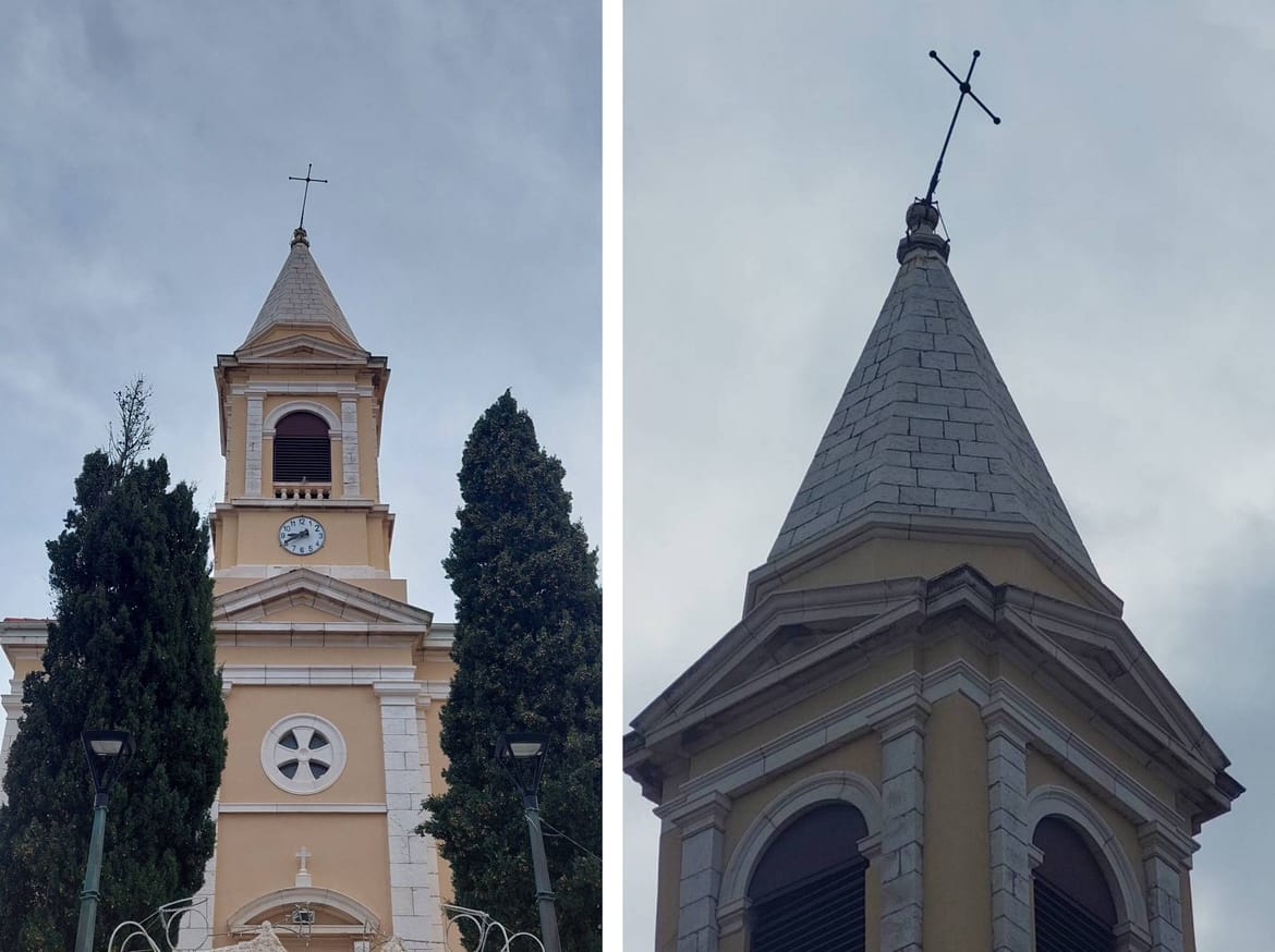 AKO STE U NOVALJI, BUDITE OPREZNI! Orkanska bura opasno nakrivila križ na vrhu zvonika