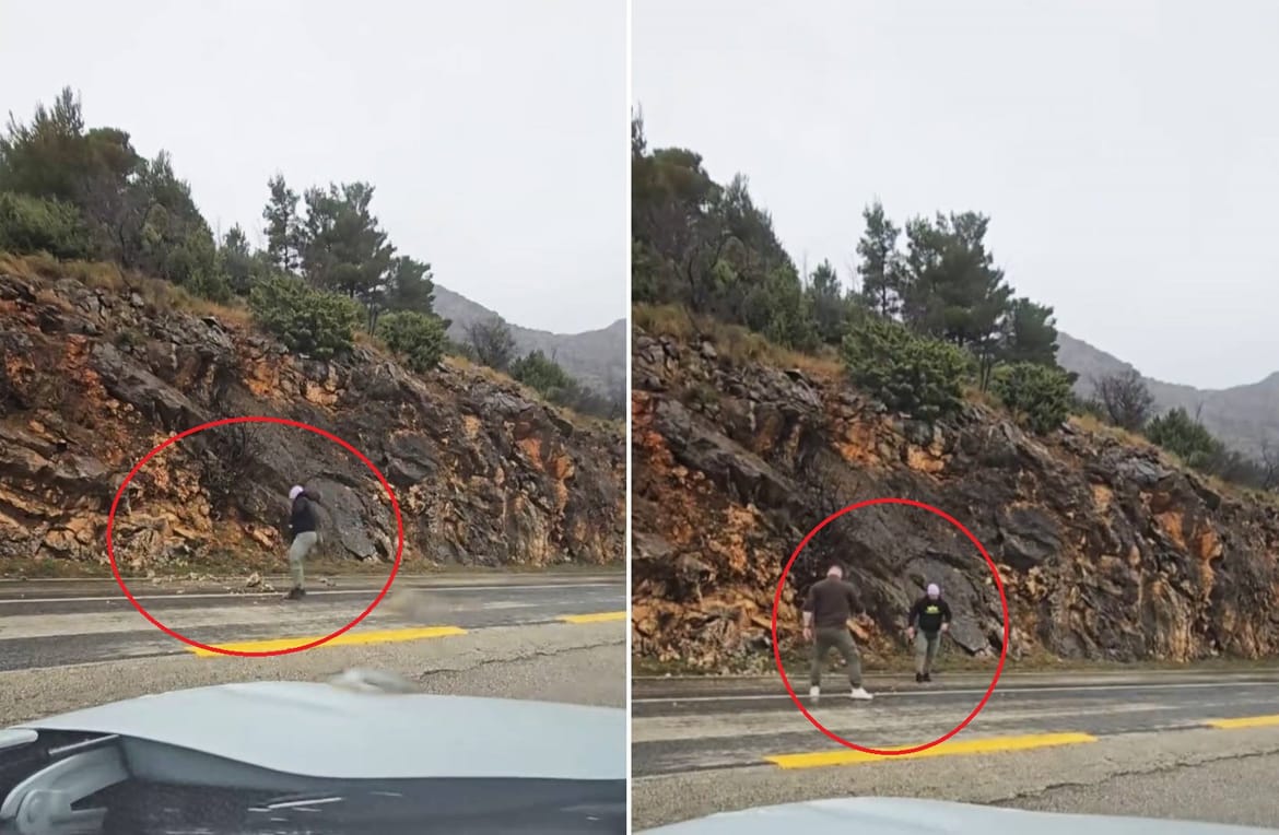 VIDEO VRIJEDAN DIVLJENJA Šibenčanin po pljusku stao na magistrali kod Starigrada da spriječi stradavanje vozača, ubrzo mu se pridružio i drugi čovjek...