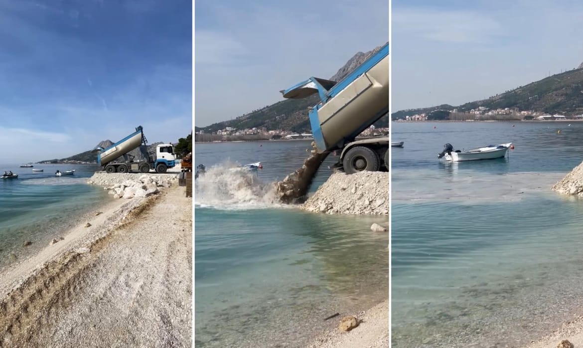 VIDEO Krenulo uništavanje podmorja - Kamion u more kod Omiša istresa stijene i zabranjenu zemlju!