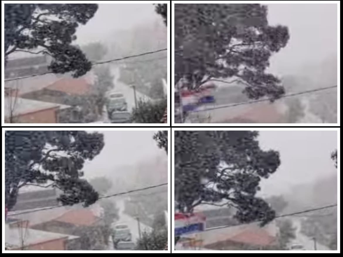 SNIJEG U PROLJEĆU U Velikom Brdu, prigradskom naselju Makarske letjele pahulje, Biokovo puno snijega