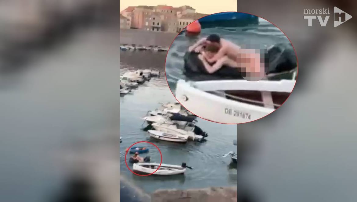 VIDEO Dva muškarca općila na madracu usred dubrovačke gradske luke!