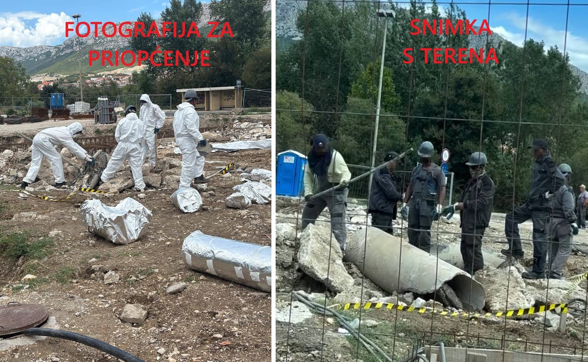 Debeljak priopćio kako su radnici u postupanju s azbestom zaštićeni, a onda smo dobili snimku gdje bez ikakve zaštite lome azbestne cijevi: "Dogodio se propust"