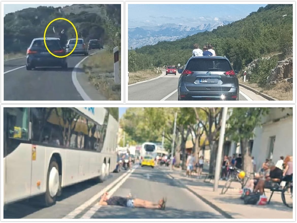 TURISTI U PROMETU Jedan radi selfie na motoru u vožnji, drugi  izbacio djecu kroz krovni prozor da se prozrače, treći leži nasred ceste u splitskoj luci...