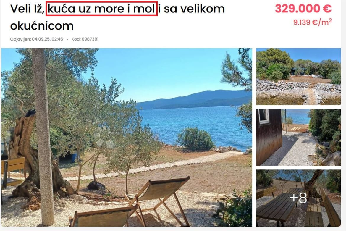 Na Ižu se OVO prodaje za kuću i to za cijenu od 329.000 €: "Uz kuću ide i mol" - Nazvali smo agenta: "To je neka greška, ipak ne ide mol"