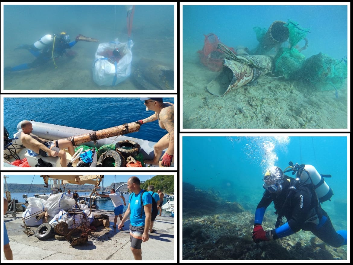 FOTO Velike količine otpada ronioci izvukli iz podmorja Tihog kanala kod Kraljevice, te lučice Črišnjeva i Dumboka