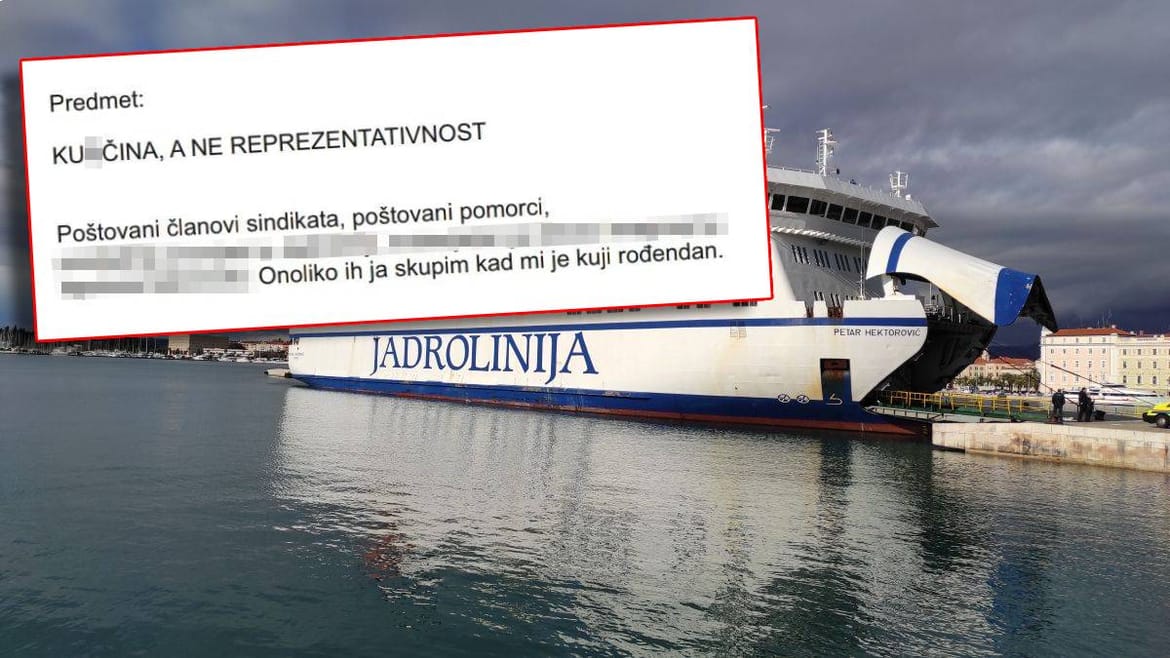 Predsjednik strukovnog sindikata pomoraca Jadrolinije u osebujnom priopćenju: "Ku*čina, a ne reprezentativnost"