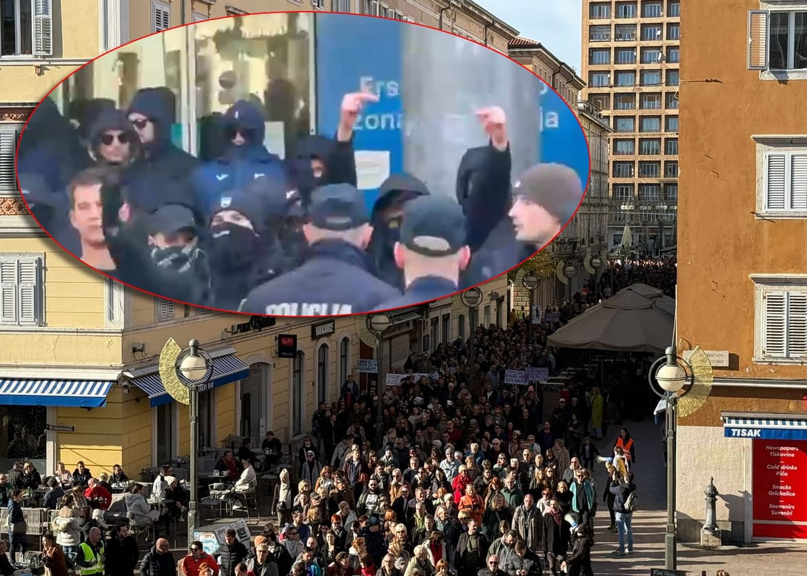 ANTIFAŠISTIČKI SKUP U RIJECI Na prosvjednike nasilnici  sakrivenih lica bacali petarde, policija samo gledala!