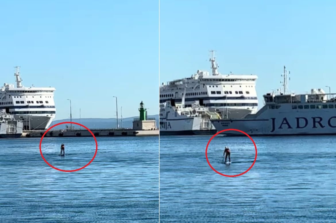 VIDEO Nonšalantno na SUP-u ispred trajekta uplovio u splitsku luku