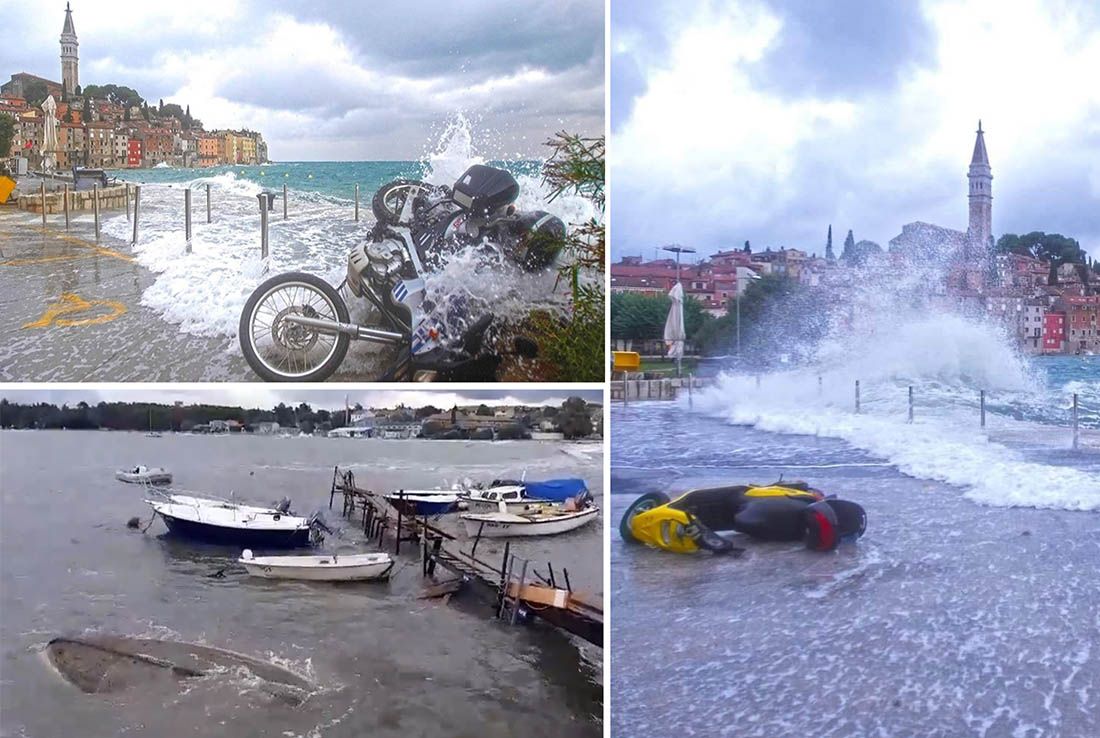 OLUJNO NEVRIJEME U ISTRI Plimni val poplavio rovinjsku rivu i nosio sve pred sobom