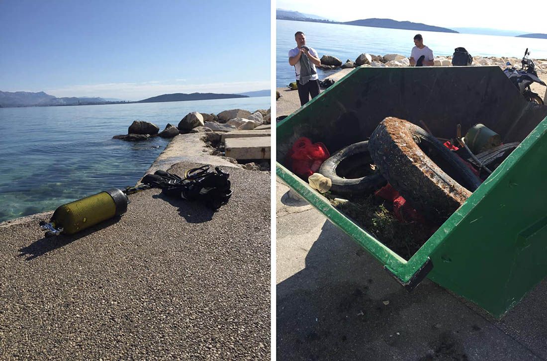 Ispred male lučice u Kaštel Novom volonteri u eko akciji izvukli pun kontejner otpada