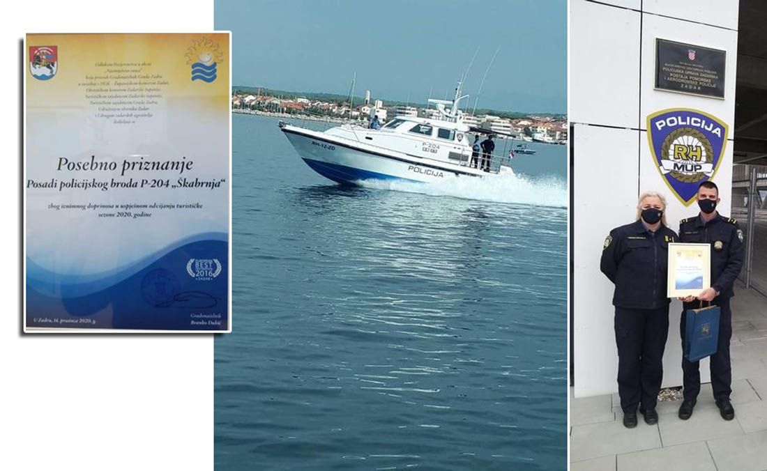 Posebno priznanje posadi policijskog plovila „Škabrnja“ za spašavanje ribara nakon potonuća broda
