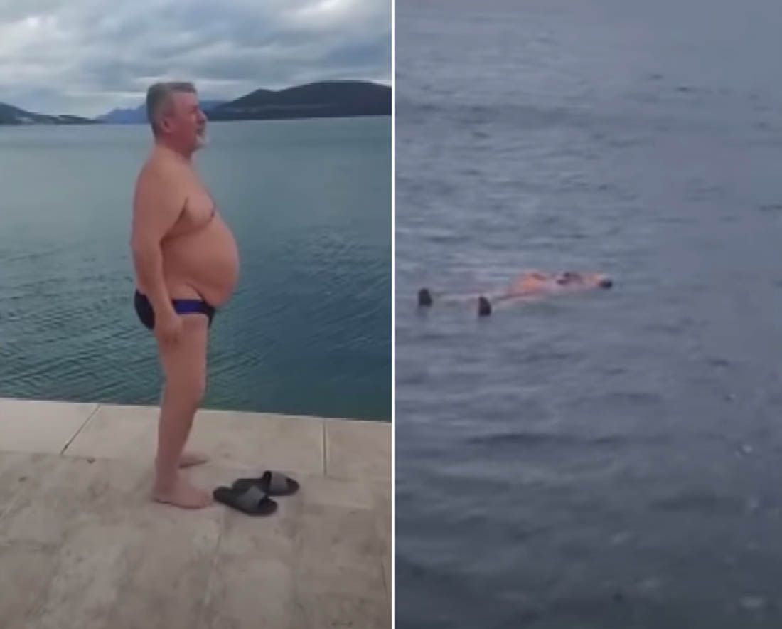 VIDEO Liječnik iz Neuma se okupao u hladnom moru