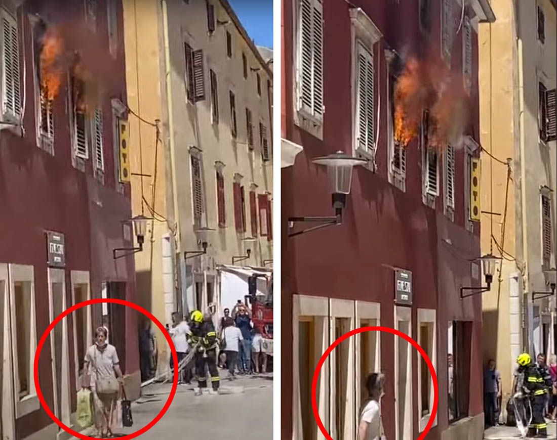 VIDEO Žena prolazi ispred opožarene zgrade kao da sutra ne postoji