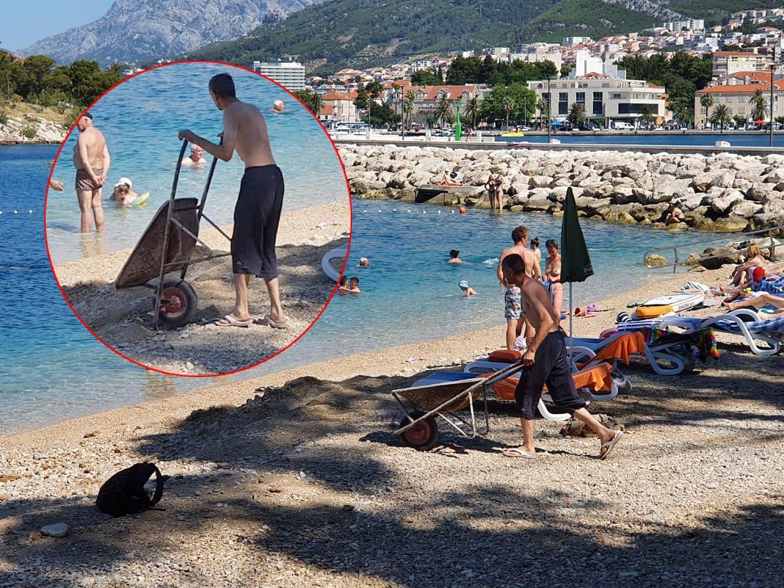 Radnik u Makarskoj između kupača praznio kariolu direktno na plažu!