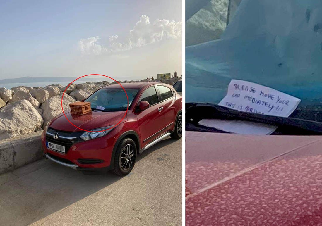 PODGORA Cigla na automobilu češkog turista s neugodnom porukom: “Makni auto odmah, ovo je privatno!”