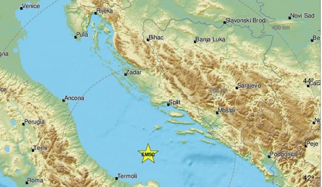 U Jadranu sinoć zabilježen potres magnitude 4.1 po Richteru