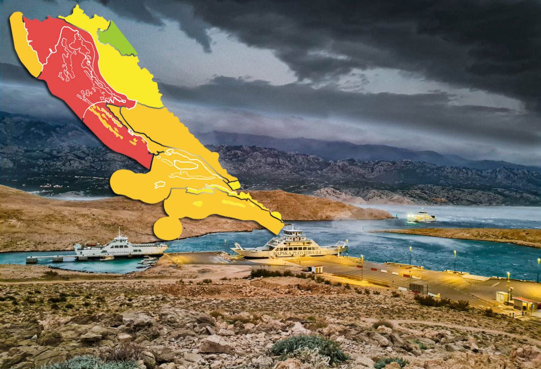 CRVENI METEOALARM ZA SJEVERNI JADRAN Orkanska bura, snijeg, zatvorene ceste, ne plove trajekti