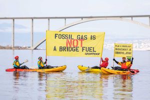 Greenpeaceovi kajaktivisti doveslali do Krčkog mosta i slikali se s porukama protiv LNG terminala