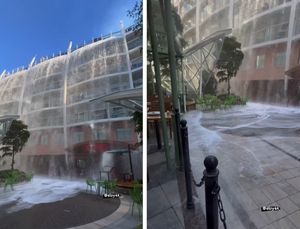 VIDEO Tisuće litara vode izlilo se iz bazena preko šest paluba golemog kruzera