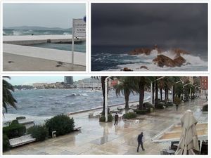 OLUJNO JUGO DILJEM JADRANA Razbija rive i lomi stabla u Rijeci i Zadru, u Splitu zviždi između zgrada, poplavljena riva u Dubrovniku!