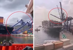 DOMINO EFEKT Kontejnerski brod pobacao dizalice u luci!