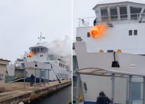 GORI JADROLINIJIN TRAJEKT Drama u Biogradu, na terenu su čak 4 postrojbe vatrogasaca