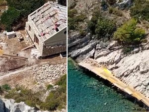 U korčulanskoj uvali ovi ljudi zauzeli plažu i upravo šaluju vlastitu rivu ispred kuće na kojoj se dovršava krov: "Učinite nešto!"
