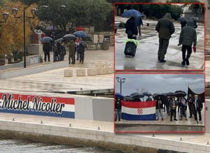 BRAČANI IH IZIGNORIRALI Par kišobrana (od čega jedan crveni)  na prosvjedu ekstremne desnice u Supetru