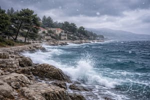 Vjetrovit i hladan petak uz jaku buru, kišu, i snijeg